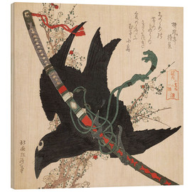 Wood print  The little raven with the minamoto clan sword - Katsushika Hokusai