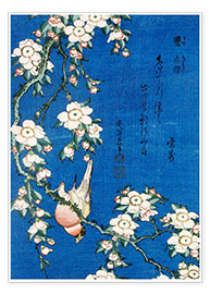 Poster  Bullfinch and weeping cherry - Katsushika Hokusai
