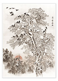 Poster  Flock of Crows at Dawn - Kawanabe Kyosai
