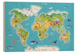 Wood print  World map for children (German) - Kidz Collection