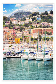 Poster  colorful houses and yachts in Menton