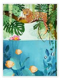 Poster  Leopard in the trees - Goed Blauw