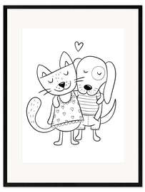 Framed art print  Cat and dog lineart - Heyduda